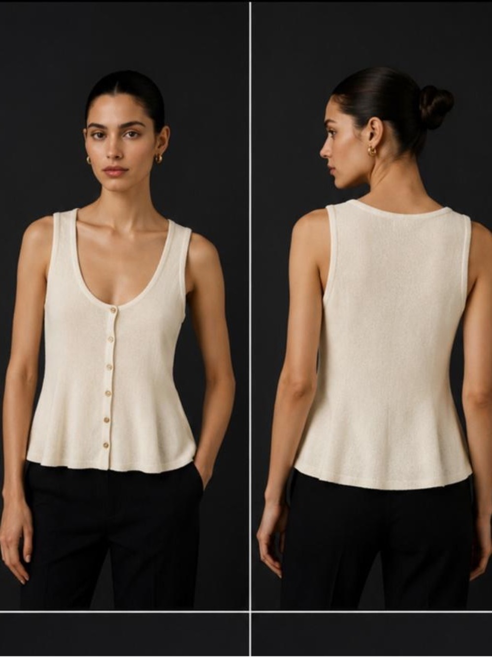 Zara Cream Button-Down Sleeveless Knit Tank
